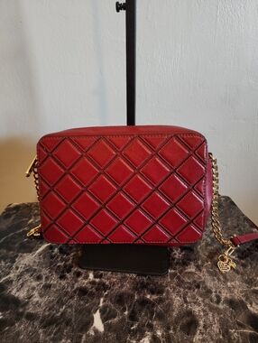 Michael Kors Jet Set East West Grid Crossbody Bag In Red